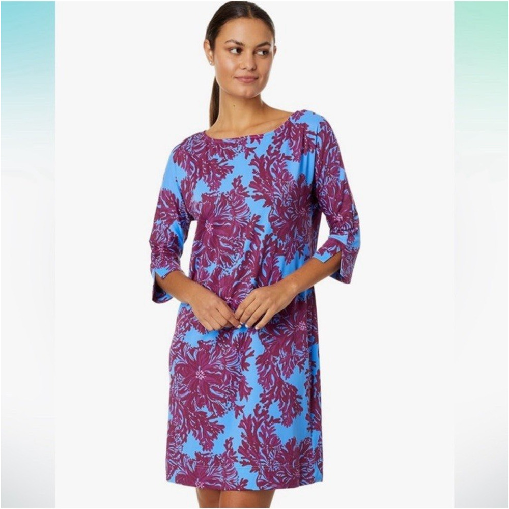 LILLY PULITZER Braedyn UPF 50+ Blue Purple Shellebrity Shift Dress Size Medium